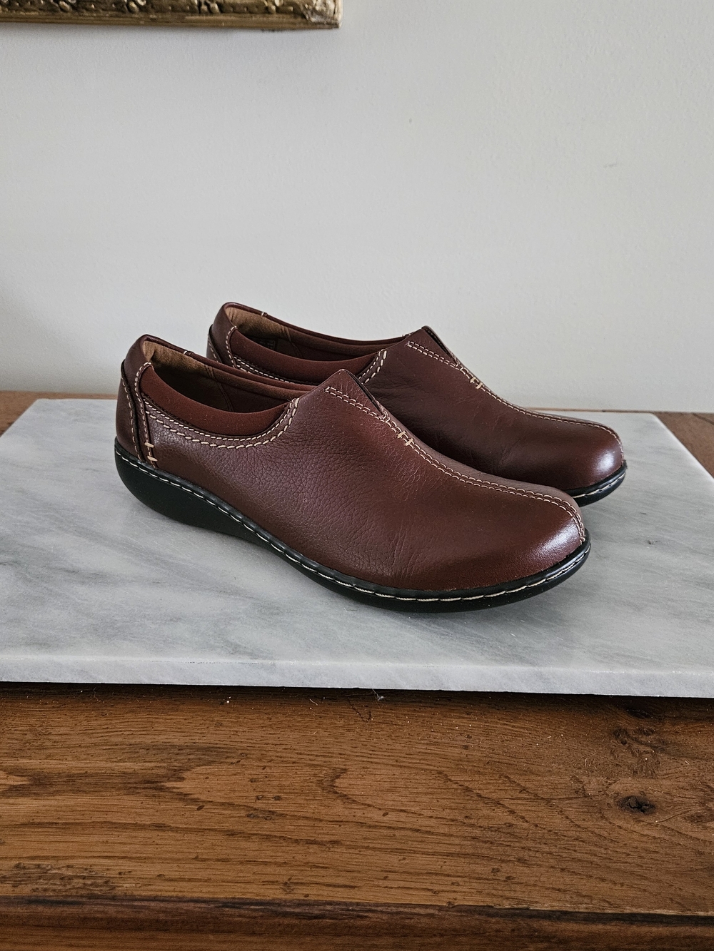 Clarks Women's Brown Slip-On Leather Mules